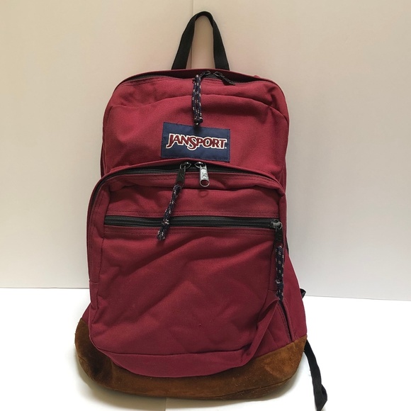 Jansport Handbags - Vintage Jansport Backpack Suede Leather Bottom Red